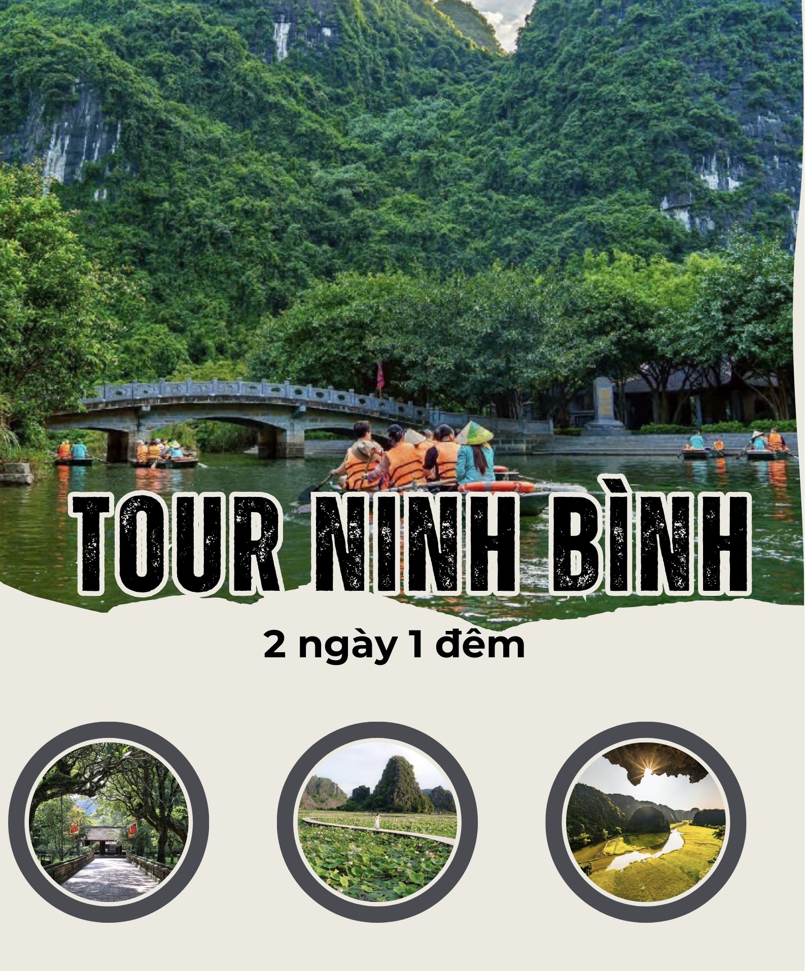 TOUR NINH BÌNH 2 NGÀY 1 ĐÊM NGỦ RESOT, BUGALOW